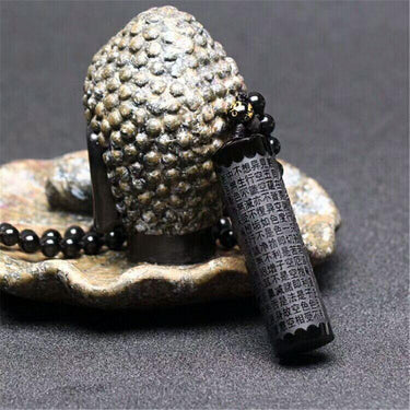 Natural Black Obsidian Heart Sutra Safety Guard Pendant